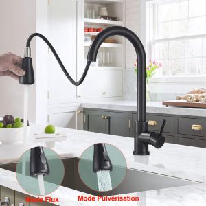 Sdlogal - Robinet Cuisine Noir, Ultrixe Mitigeur Cuisine Douchette Evier Cuisine Pivotant à 360° d'Évier à Arc Élevé Pulvérisateur Escamotable 2