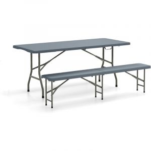 GOPLUS Salon de Jardin Exterieur Pliant 180 CM en Plastique, Table et Chaise de Jardin Exterieur avec Cadre en M&eacute;tal, Verrouillage de S&eacute;curit&eacute;, Id&eacute;al