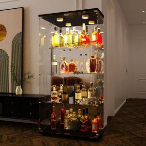 Blanketswarm - Vitrine en verre avec miroir, 164x80.5x36.5cm Vitrine pour Collection avec portes en Verre et led, Vitrine salon avec 4 étagères,