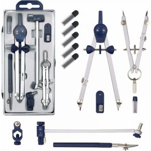 Lot de 5 compas de g&eacute;om&eacute;trie en acier inoxydable - Outil de dessin - Boussole de g&eacute;om&eacute;trie pour enfants - Compas de dessin pour les math&eacute;matiques