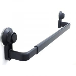 Porte Serviettes Salle de Bains, Noir Barres Porte Serviettes Mural Adhesif pour Douche et Cuisine, Étanche Barres Porte avec Crochet (52- 82cm),