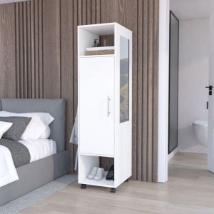 Tuhome Concept - Armoire en mélamine Kronospan avec une porte, deux étagères, barre de penderie et miroir inclus, Blanc 160 x 40 x 48 cm