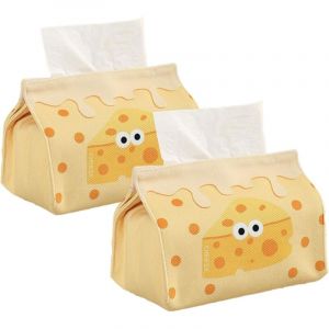 CCYKXA 2 Pi&egrave;ces Boite a Mouchoir, Bo&icirc;te &agrave; Mouchoirs en Coton, Mignon Motif Fromage Boite Mouchoir, Pliable Distributeurs de Mouchoirs, Porte Mouchoir
