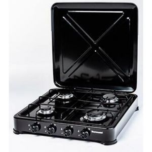 Ravanson - K-04TB - Table de cuisson - 4 br&ucirc;leurs &agrave; gaz - Noir - Covercle pratique