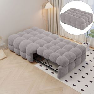 Dans Les Nuages - Lit gigogne 183 cm, Pouf Lit 2-en-1 avec Canap&eacute;-Lit Escamotable, Lit Simple en Tissu Teddy - Gris