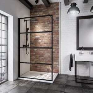 Paroi de douche à l'italienne, profilé noir, NewStyle Atelier Schulte, paroi fixe Walk In style industriel, verre 6 mm, 120 x 200 cm