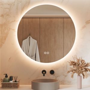 S'afielina - Miroir salle de bain miroir lumineux led Miroir Rond Miroir Mural Diamètre 80cm avec Interrupteur Tactile 3 Couleurs de lumière