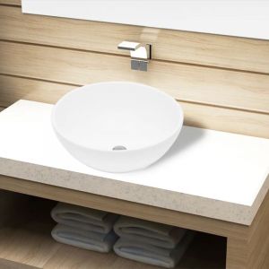 Design In - Vasque &agrave; poser Lavabo,Bac &agrave; laver,&Eacute;vier de salle de bain C&eacute;ramique Rond Blanc CFW52586