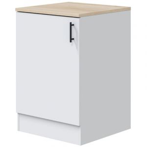 Meuble bas de cuisine avec plan de travail , 1 porte coloris blanc brillant /chêne canadien - hauteur 90 x longueur 60 x profondeur 60 cm