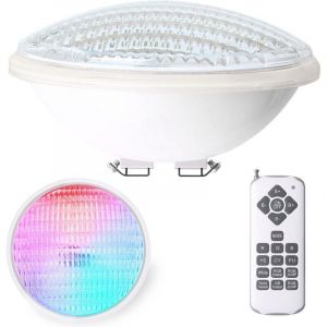 Projecteur de piscine RGBW 54W PAR56 à LED, étanche IP68, submersible en 12V DC/AC, avec télécommande, offrant un éclairage multicolore.