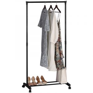 Portant &agrave; linge avec barres de suspension Porte-manteau sur pied &agrave; roulettes coloris noir - Longueur 77 x Hauteur 157 x Profondeur 41,5 cm