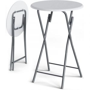 Casaria - Table haute pliante blanche aspect bois Table de bar ø 60cm Mange-debout rond Table de bistrot jardin terrasse