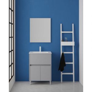 Band 60cm Meuble et vasque avec un tiroir et deux portes, Galet brillant.