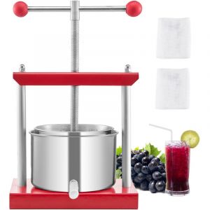 Pressoir a Fruits Manuel Capacite 3 l, Presse a Vin avec 2 Barils en Acier Inoxydable, avec Poignee en t, Nettoyage Facile, Presse a Jus, Raisin,