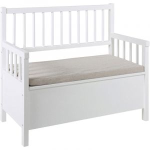 Banc 2 places avec coffre de rangement 90x48x85 cm blanc et beige
