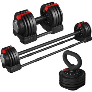 Haltère Réglable 3-24 kg, Kettlebell, Haltère Musculation Longs, 3 en 1, avec Barre d'Extension, 12 Disques Musculation, pour Musculation, Fitness,