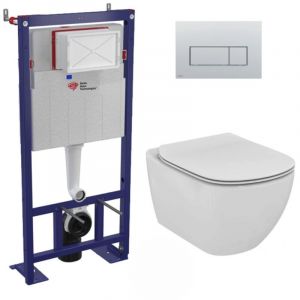 Pack wc Bâti autoportant + wc Ideal Standard Tesi Aquablade sans bride + Plaque Chrome mat (SMART-Tesi-572) - Swiss Aqua Technologies