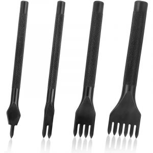 Kit Outils Perforatrice 4mm DIY Outils de Couture de Poinçon de Trou en Cuir En Acier Craft Laçage Coudre Ciseau Set 1/2/4/6 Dents 4 Pièces