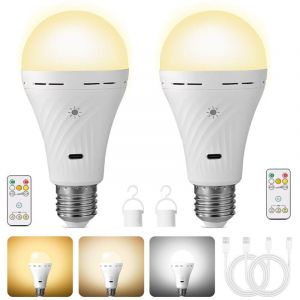 Ampoule rechargeable USB avec télécommande, batterie 2200mAh, variateur à 3 niveaux et minuterie, culot E27,trois températures de couleur, ampoule LED