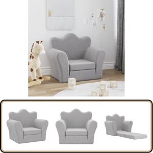 Canap&eacute;-lit pour enfants gris clair peluche douce - Canape Lit Enfant - Canap&eacute; Pliable Enfant - Meuble B&eacute;b&eacute; - Mobilier Enfant - Fauteuil Enfant