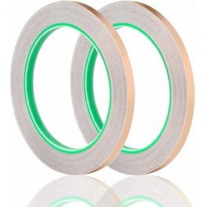 2 Rouleau Ruban Cuivre, 20m x 6mm Bande Cuivre anti Limaces Adhesif Cuivre Double Conducteur, Ruban Adh&eacute;sif D&eacute;coratif Feuille de Cuivre pour Vitrail