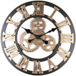 Horloge Murale 60 60cm Grand Classique Vintage en Bois Silencieux R&eacute;tro Vitesse Pendaison Horloge Chiffre Romain Horologes Style Europ&eacute;en Steampunk