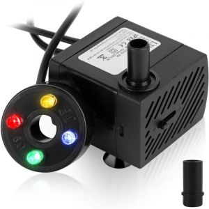 Mini pompe &agrave; eau pour aquarium 5W - Pompe de bassin submersible avec 4 lampes LED color&eacute;es, d&eacute;bit r&eacute;glable, pour aquarium, bassin, fontaine, jardin