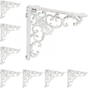 &Eacute;querre &eacute;tag&egrave;re murale, lot de 8, ancien, support en fonte de fer, ornements baroques,HxLxP : 21,5x4x21,5 cm, blanc