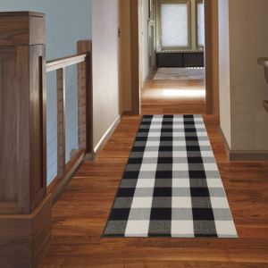 Tapis à carreaux en coton Buffalo 60x180cm Tapis à carreaux Buffalo Tapis de couloir noir et blanc Tapis de cuisine lavable