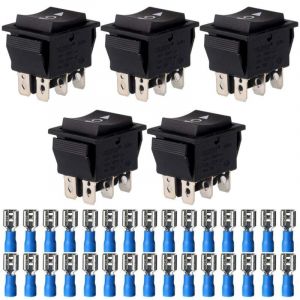 5pcs Interrupteur à Bascule Momentané Bouton d'alimentation à Bascule (on)/Off/(on) 6 Pin 250V-110V-36V-24V-12V/10A (30pcs Connecteurs de Bornes de