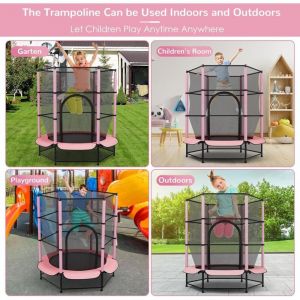 Liferun - Trampoline pour Enfants,Trampoline Ext&eacute;rieur Interieur &oslash; 140 cm avec Filet S&eacute;curit&eacute; Charge Max 50kg- rose