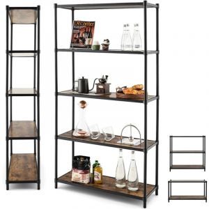 Costway - Biblioth&egrave;que &Eacute;tag&egrave;re &Eacute;chelle &agrave; 5 Niveaux avec Cadre M&eacute;tallique, Meuble de Rangement avec Dispositifs Anti-basculement pour pour Salon