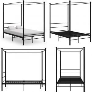 Cadre de lit à baldaquin sans matelas noir 140x200 cm métal - Cadre De Lit - Lit à Baldaquin - Lit Double - Lit Métal - Design Industriel - Home &