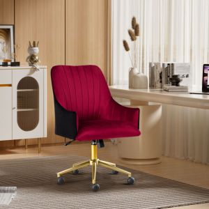 Chaise bureau roulettes velours pivotant &agrave; 360&deg;, Fauteuil coiffeuse, r&eacute;glable en hauteur, pieds en m&eacute;tal, convient pour le salon/chambre, Rouge