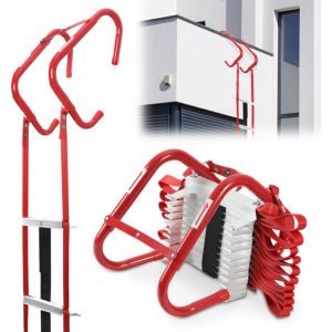 Swanew Échelle d'incendie Alliage d'aluminium Échelle de secours pliante Échelle de corde avec œillets, max. 4,5 m, capacité de charge 450 kg rouge