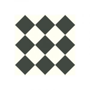 Décoweb - Sol Vinyle Happy Days - Carrelage damier diagonal - Noir et blanc - Rouleau de 3m x 5m