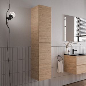 Bernstein - Colonne de salle de bain suspendue 35x35x170cm (LxPxH) Chêne miel 2 portes ouverture gauche ou droite - ava Chêne miel doré