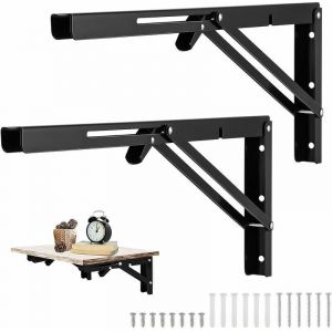 2 Pi&egrave;ces Equerre Rabattable Murale Noir, 450 x170mm Support Console Pliable Equerre, &Eacute;querre Pliante Charge Lourde, Supports &Eacute;querre &Eacute;tag&egrave;re Pliante