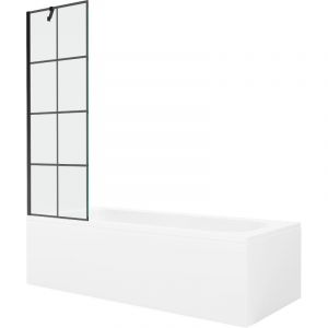 Mexen - Vega baignoire rectangulaire 150 x 70 cm avec habillage et &eacute;cran 1-volet 60 cm, motif noir - 550115070X9506007077