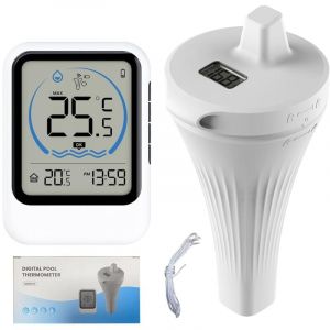 Thermometre Piscine,Thermomètre de piscine avec grand écran LCD, étanche IP67, thermomètre flottant pour piscine, jacuzzi, spa, baignoire, bassin à