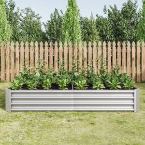 Carré potager surélevé, jardinière surélevée en métal, 180x90x30 cm, en tôle d'acier ondulée, sans fond, pour cultiver légumes et fleurs – Argent