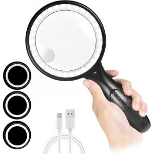 Loupe de Lecture, 60X 30X 33LED Loupe Grossissante avec Lumi&egrave;re, USB Rechargeable Loupe LED, 3 Modes D'&eacute;clairage, Loupe Lumineuse pour la Lecture