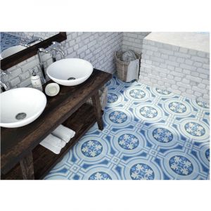 Carrelage gr&egrave;s c&eacute;rame effet carreau ciment Hydraulic Blue natural 30x30 cm Bleu - Mat - bo&icirc;te de 1.15 m2