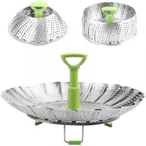 Panier Vapeur Inox, 11'' Cuit Vapeur Inoxydable pour Autocuiseur avec Manche T&eacute;lescopique, Panier pour Cuire &agrave; la Vapeur, Fleur Marguerite Cuisson