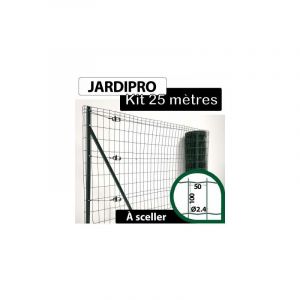 Kit Grillage Soudé Vert 25M - jardipro - Maille 100x50mm - Triple lisière - 1 mètre - Vert (ral 6005)