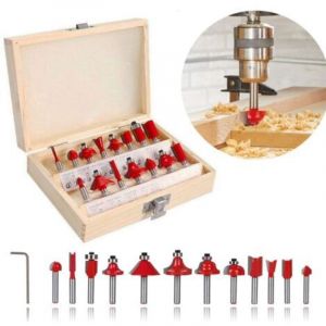 Kit de Fraises &agrave; Araser Fraises defonceuse 6,35mm Coffret de 15 Fraises &agrave; Rainurer Bois en Carbure de Tungst&egrave;ne avec Tige, avec Bo&icirc;te Coffret Fraise