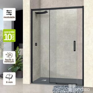 Pare douche porte coulissante droite en verre ép 6mm L112/116H195 cm, profilé noir mat Superban Vézannes 2P