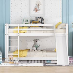 Lits Superpos&eacute;s Enfant - Lit Mezzanine Avec Toboggan - Cadre En Pin Massif - 90X200cm - Blanc