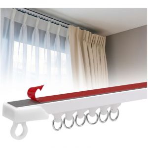 Tringle &agrave; rideaux murale, 3 m, rail auto-adh&eacute;sif avec 30 roulettes, tringle &agrave; rideaux de plafond, convient aux salles de bains et aux chambres.
