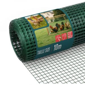 VOUNOT&reg; Grillage soud&eacute; plastifi&eacute; PVC rouleau 0.5x10m vert - Maille 25mm Fil 1mm - Treillis et cl&ocirc;ture m&eacute;tallique